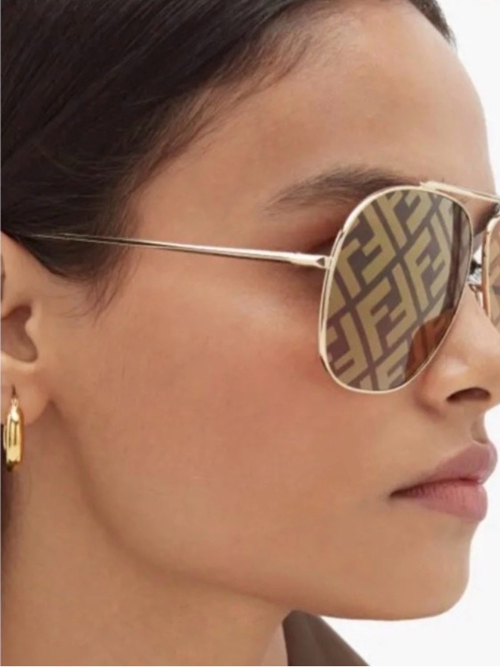 Fendi Aviator Sunglasses with FF-Print Lenses in Gold and Brown
